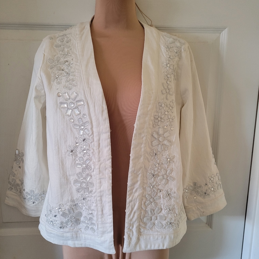 nwt. Chico's white rhinestone jacket
